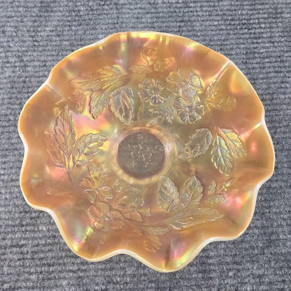 Marigold Carnival Glass Candy Bowl Grapevine Pattern Vintage Home Decoration